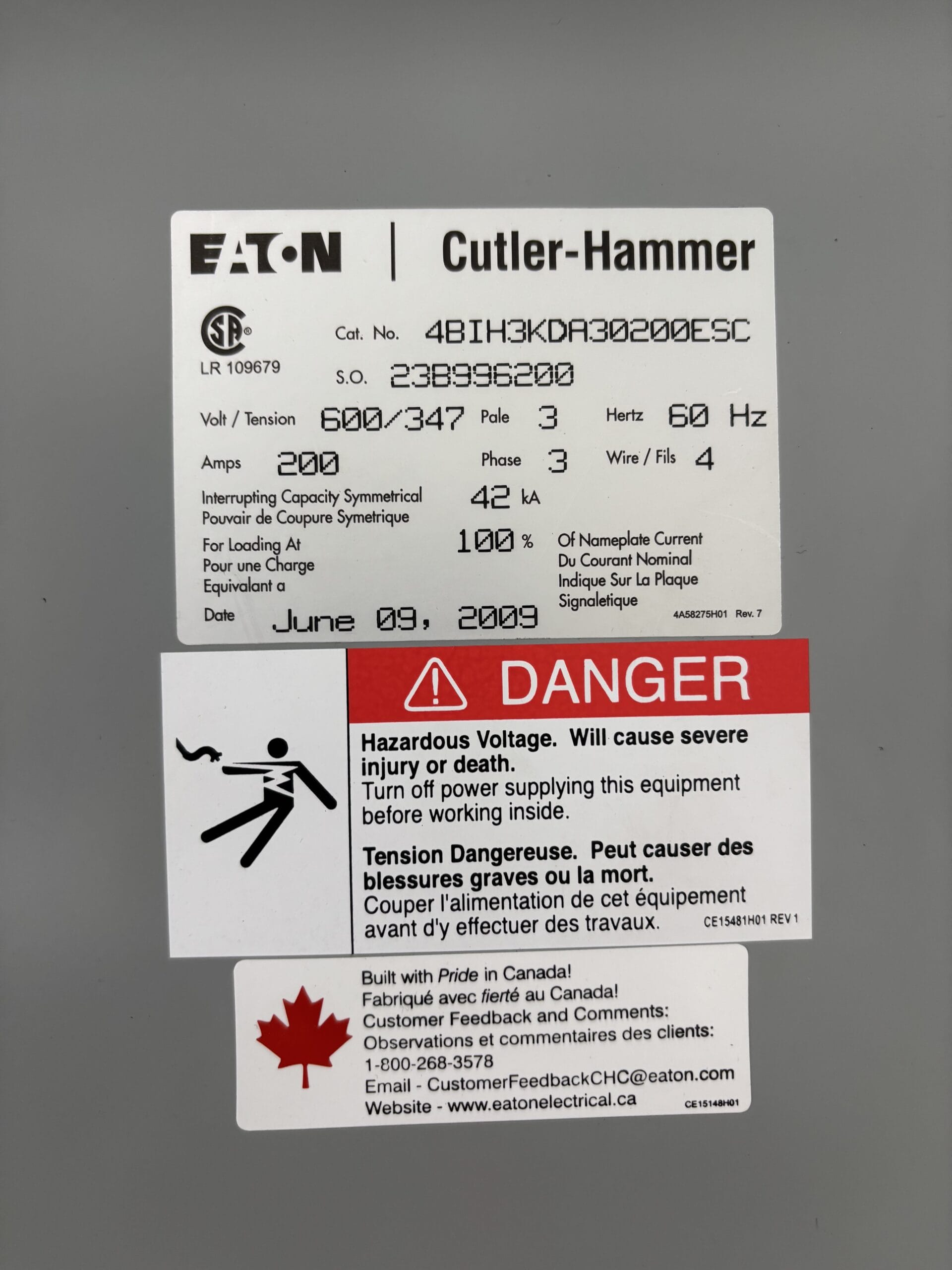 Used 200A 600/347V Eaton automatic transfer switch with bypass switch, indoor rated - Image 2