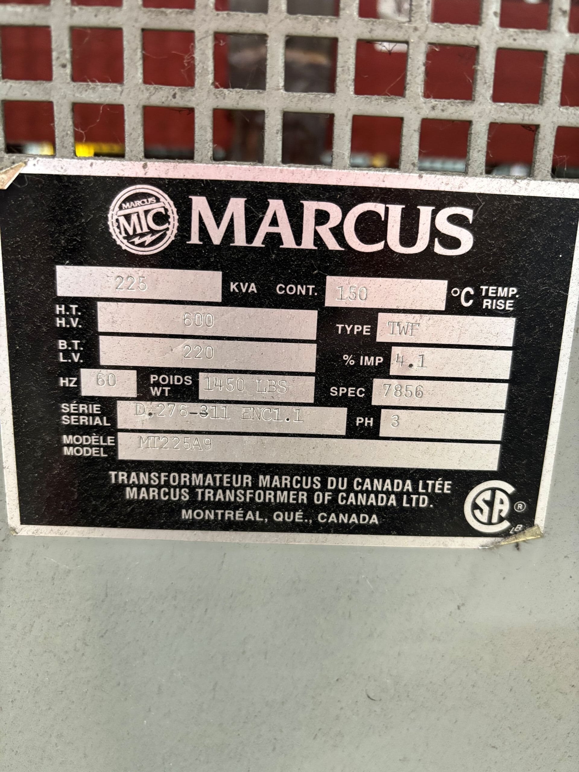 Used 225 KVA 600 Delta to 220 Delta 3-phase isolation dry transformer, indoor