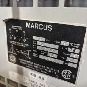 Used 45 KVA 600 Delta to 380Y/220 3-phase isolation dry transformer, indoor