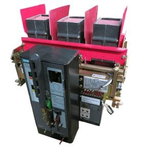 Used Siemens 1600A 600V air breaker model RL-1600, manually operated, drawout with static trip III relay with LSIG functions and 800-1600A CTs