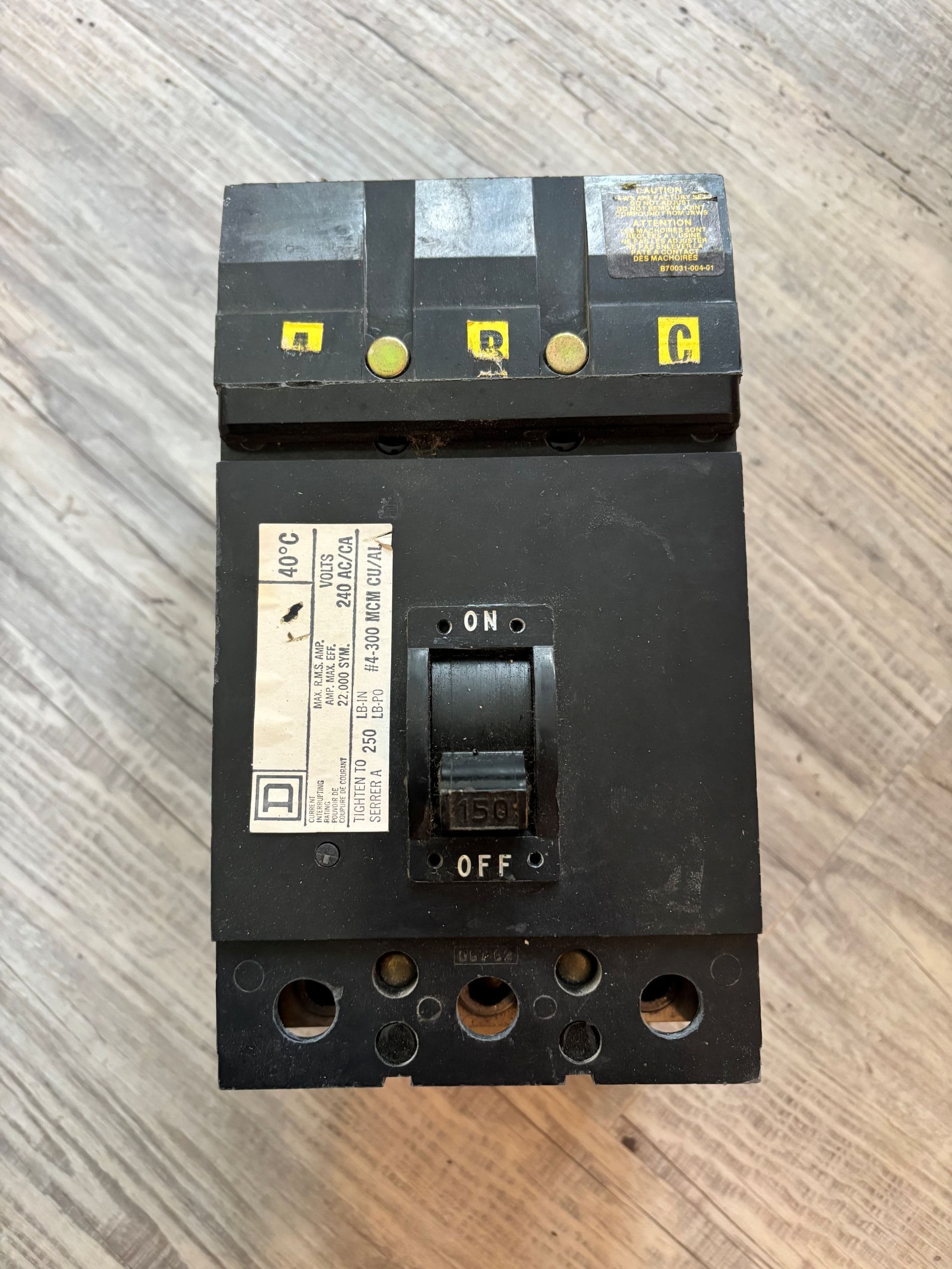 Used Square-D 150A 240V 3P I-Line molded case breaker model Q232150, 22KA