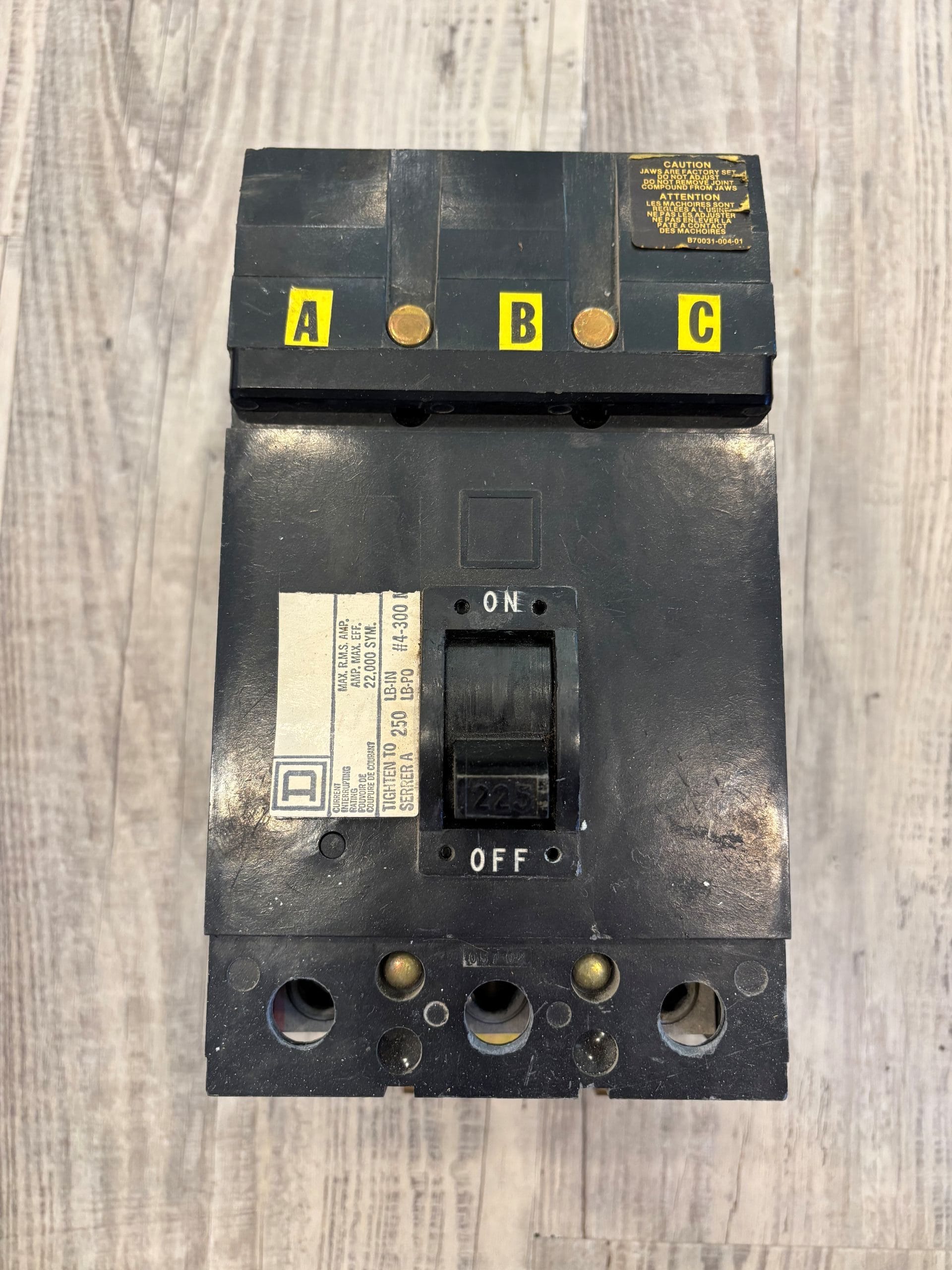 Used Square-D 225A 240V 3P I-Line molded case breaker model Q232225, 22KA