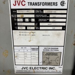 Used 160 KVA 600 Delta to 480Y/277 3-phase isolation dry transformer, N1 rated indoor