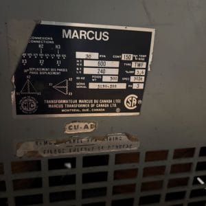 Used 30 KVA 600 Delta to 240 Delta 3-phase isolation dry transformer, N1 rated indoor