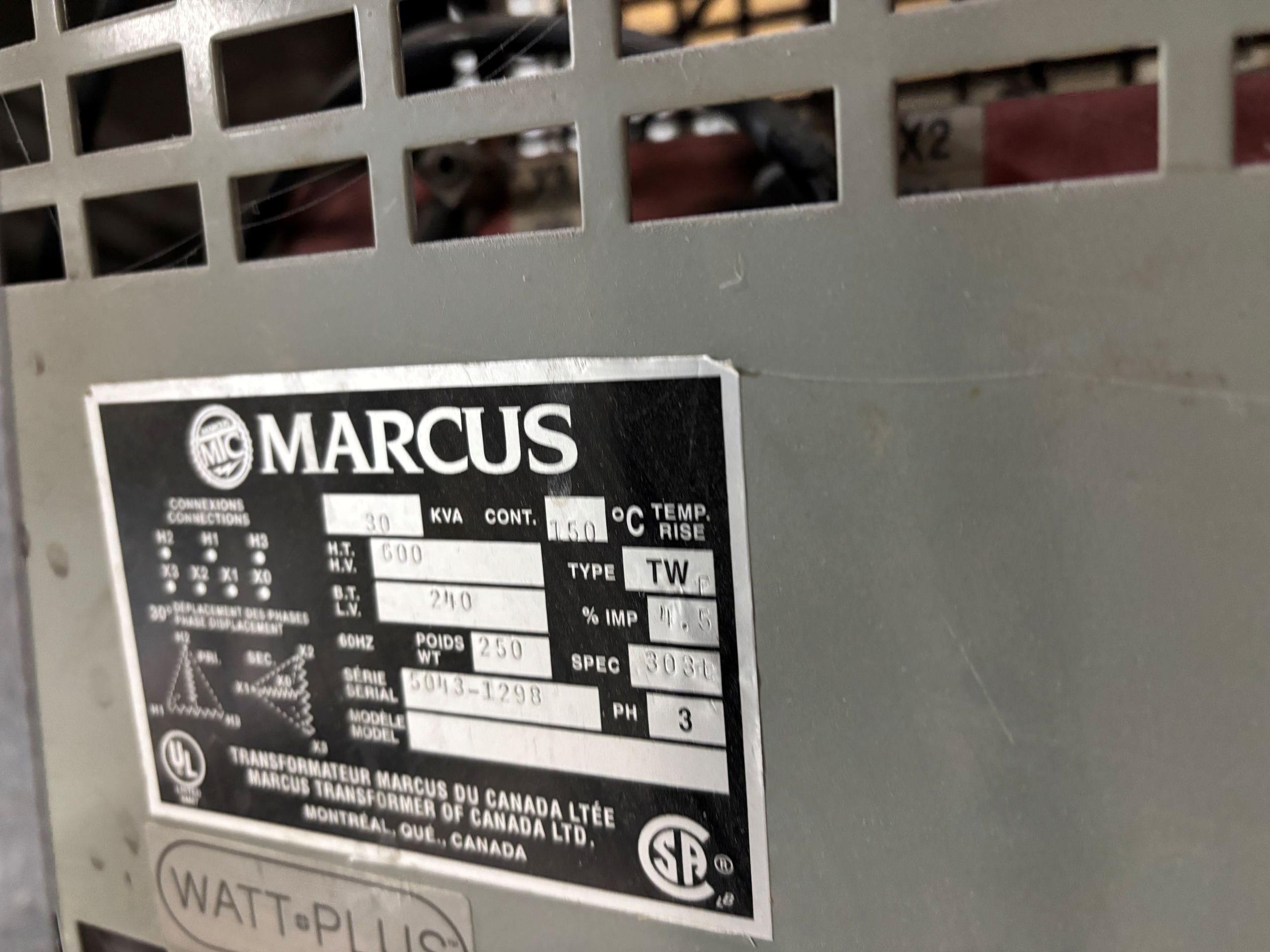 Used 30 KVA 600 Delta to 240Y139, 3-phase isolation dry transformer, N1 rated indoor