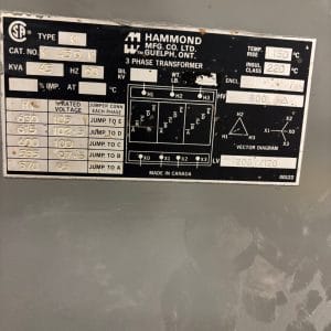 Used 45 KVA 600 Delta to 208Y120, 3-phase isolation dry transformer, N1 rated indoor