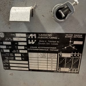 Used 6 KVA 600Y to 240Y 3-phase auto type dry transformer, N1 rated indoor