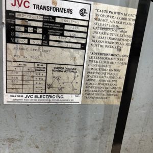 Used 65 KVA 600 Delta to 480Y/277 3-phase isolation dry transformer, N1 rated indoor