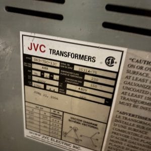 Used 75 KVA 600 Delta to 480Y/277 3-phase isolation dry transformer, N1 rated indoor