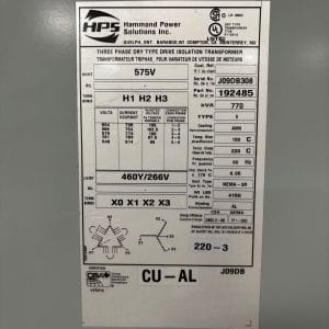 Used 770 KVA 575 Delta to 460Y/266 3-phase isolation dry transformer, N3R rated outdoor