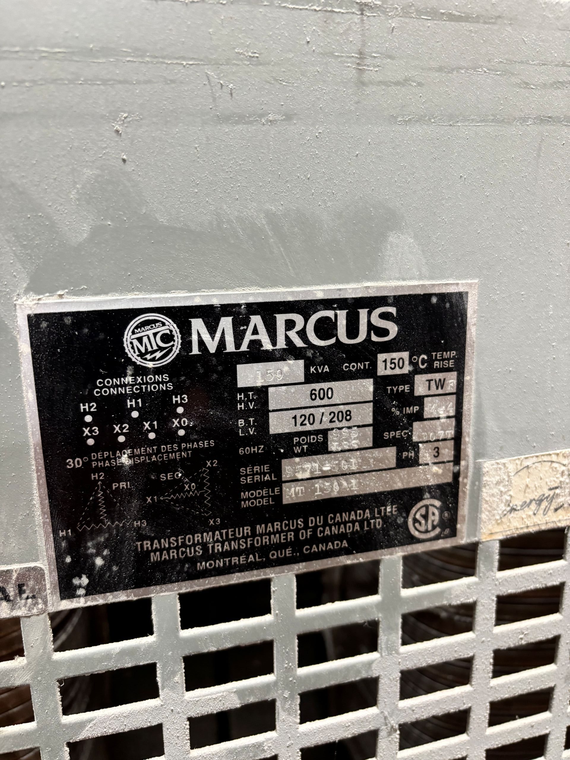 Used 150 KVA 600 Delta to 208Y/120 3-phase isolation dry transformer, N1 rated indoor